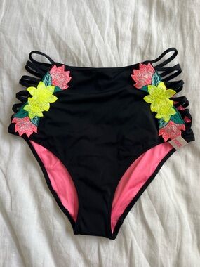 Victoria's Secret PINK Black and Hot Pink Bikini Bottom